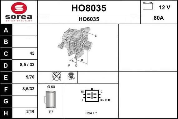 SNRA HO8035 - Генератор autocars.com.ua