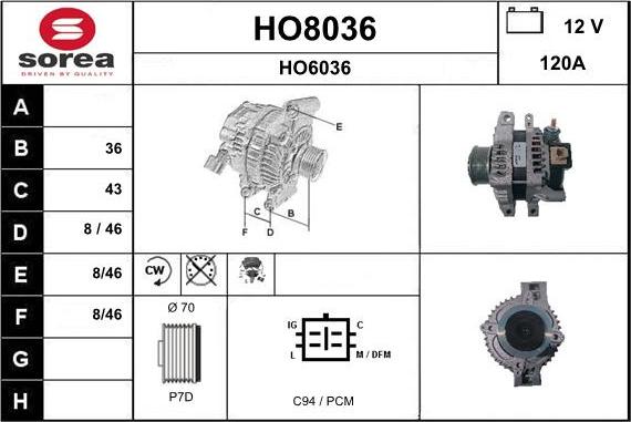 SNRA HO8036 - Генератор autocars.com.ua