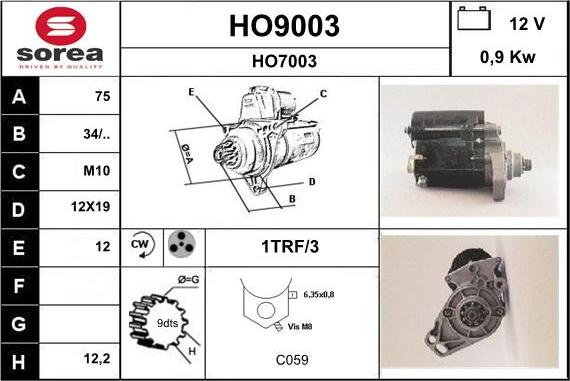 SNRA HO9003 - Стартер autocars.com.ua