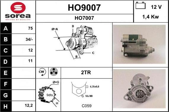 SNRA HO9007 - Стартер autocars.com.ua