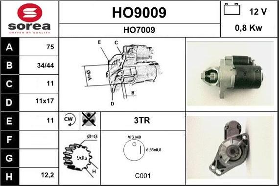 SNRA HO9009 - Стартер autocars.com.ua