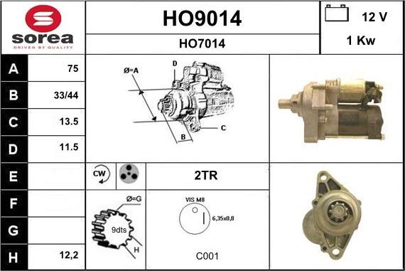 SNRA HO9014 - Стартер autocars.com.ua