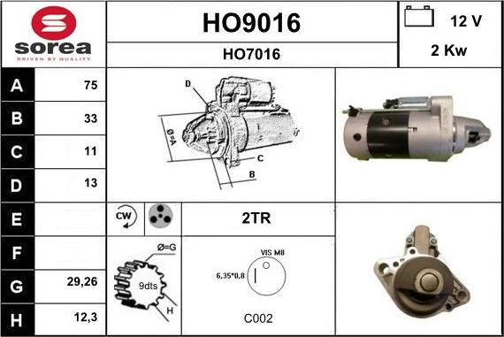 SNRA HO9016 - Стартер autocars.com.ua