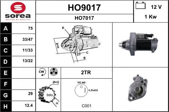 SNRA HO9017 - Стартер avtokuzovplus.com.ua