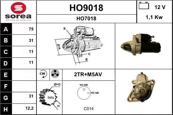 SNRA HO9018 - Стартер autocars.com.ua