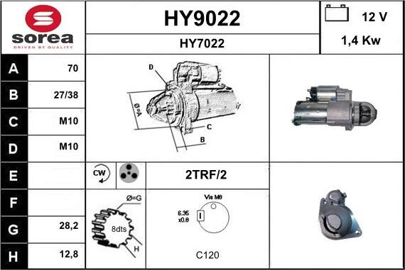 SNRA HY9022 - Стартер autocars.com.ua