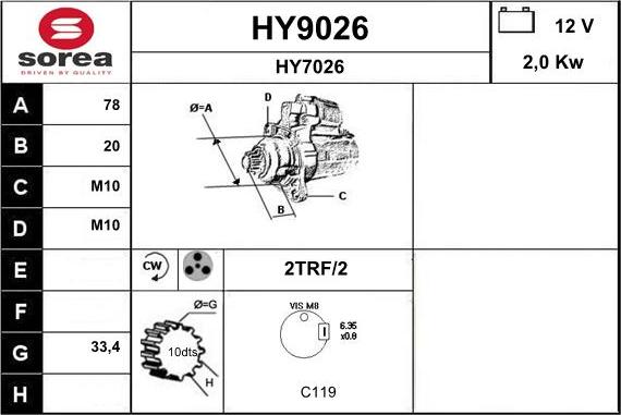 SNRA HY9026 - Стартер avtokuzovplus.com.ua