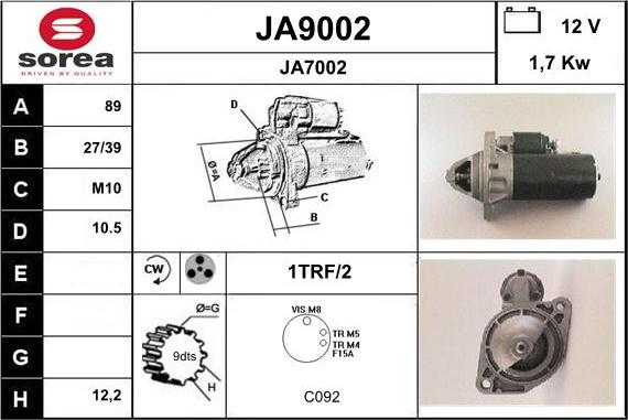 SNRA JA9002 - Стартер autocars.com.ua