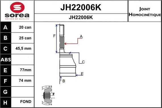 SNRA JH22006K - Шарнирный комплект, ШРУС, приводной вал avtokuzovplus.com.ua