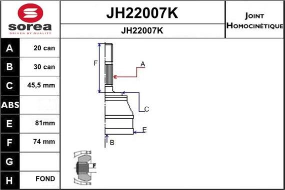 SNRA JH22007K - Шарнирный комплект, ШРУС, приводной вал avtokuzovplus.com.ua