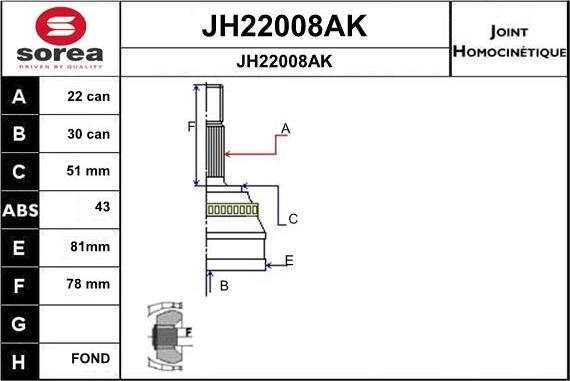 SNRA JH22008AK - Шарнирный комплект, ШРУС, приводной вал autodnr.net