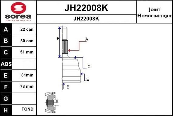 SNRA JH22008K - Шарнирный комплект, ШРУС, приводной вал autodnr.net
