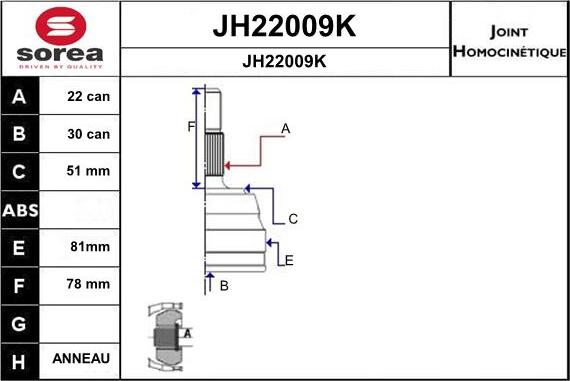 SNRA JH22009K - Шарнірний комплект, ШРУС, приводний вал autocars.com.ua