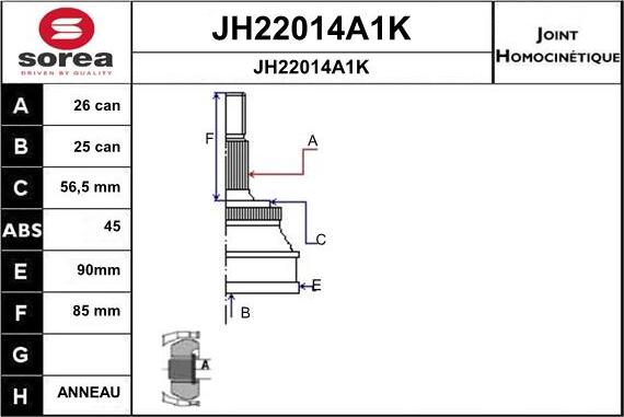 SNRA JH22014A1K - Шарнірний комплект, ШРУС, приводний вал autocars.com.ua