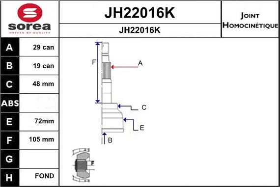 SNRA JH22016K - Шарнірний комплект, ШРУС, приводний вал autocars.com.ua