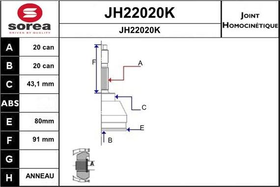 SNRA JH22020K - Шарнирный комплект, ШРУС, приводной вал avtokuzovplus.com.ua