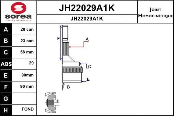 SNRA JH22029A1K - Шарнірний комплект, ШРУС, приводний вал autocars.com.ua