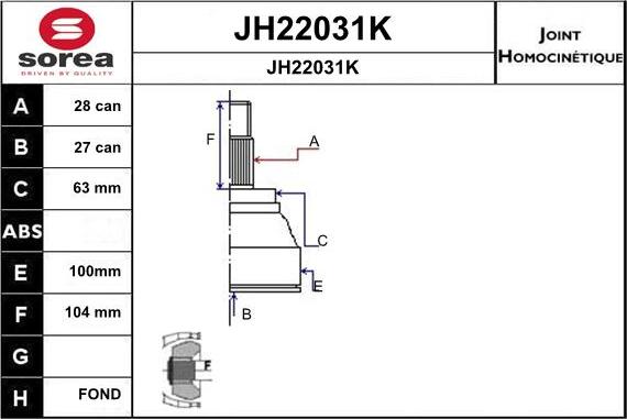 SNRA JH22031K - Шарнирный комплект, ШРУС, приводной вал avtokuzovplus.com.ua