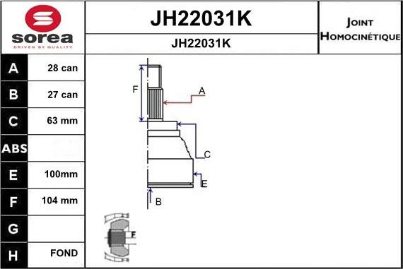 SNRA JH22031K - Шарнірний комплект, ШРУС, приводний вал autocars.com.ua