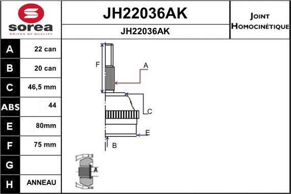 SNRA JH22036AK - Шарнірний комплект, ШРУС, приводний вал autocars.com.ua