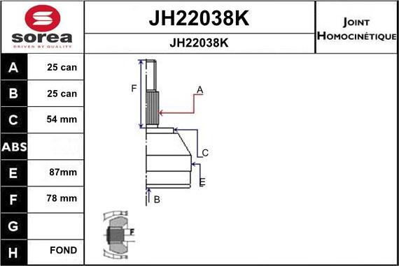 SNRA JH22038K - Шарнирный комплект, ШРУС, приводной вал avtokuzovplus.com.ua