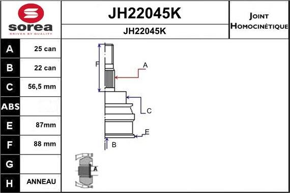 SNRA JH22045K - Шарнірний комплект, ШРУС, приводний вал autocars.com.ua