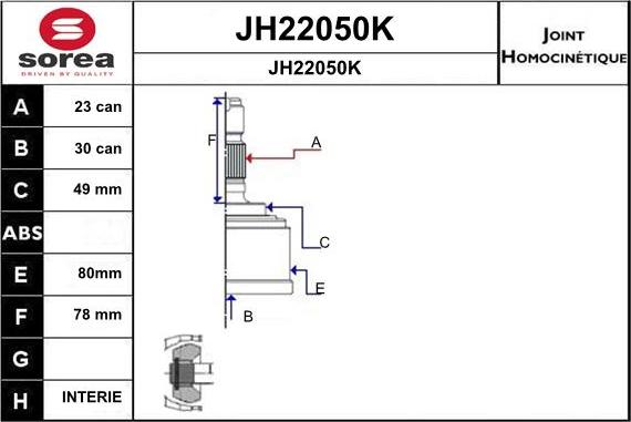 SNRA JH22050K - Шарнирный комплект, ШРУС, приводной вал avtokuzovplus.com.ua