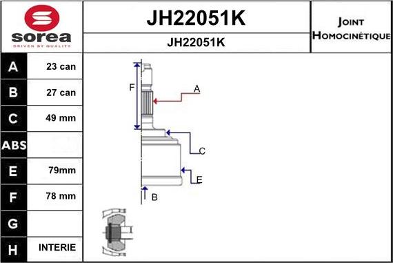 SNRA JH22051K - Шарнирный комплект, ШРУС, приводной вал avtokuzovplus.com.ua