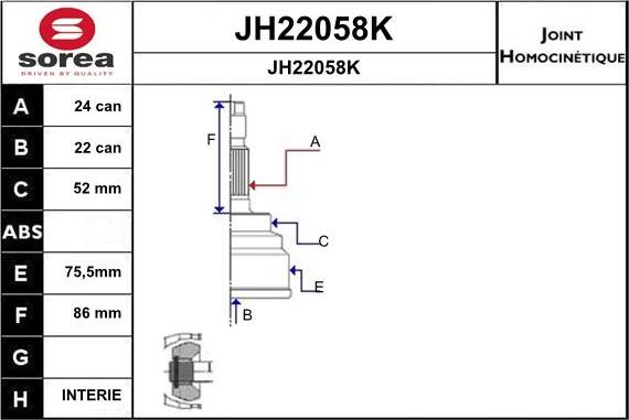 SNRA JH22058K - Шарнирный комплект, ШРУС, приводной вал avtokuzovplus.com.ua