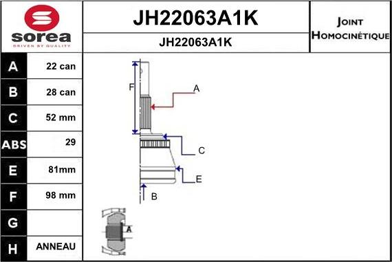 SNRA JH22063A1K - Шарнірний комплект, ШРУС, приводний вал autocars.com.ua