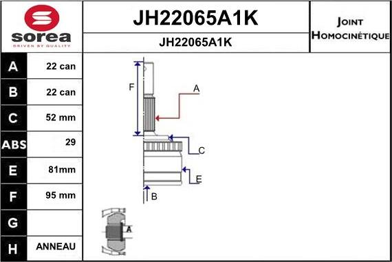 SNRA JH22065A1K - Шарнірний комплект, ШРУС, приводний вал autocars.com.ua