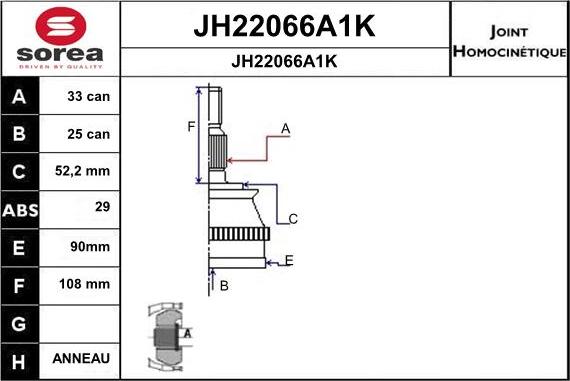 SNRA JH22066A1K - Шарнирный комплект, ШРУС, приводной вал avtokuzovplus.com.ua