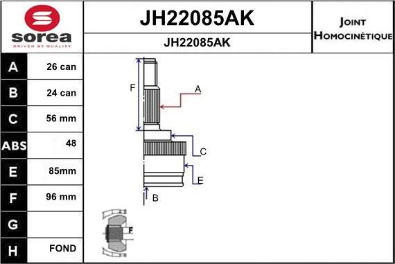 SNRA JH22085AK - Шарнірний комплект, ШРУС, приводний вал autocars.com.ua