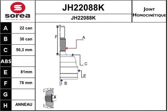 SNRA JH22088K - Шарнирный комплект, ШРУС, приводной вал avtokuzovplus.com.ua