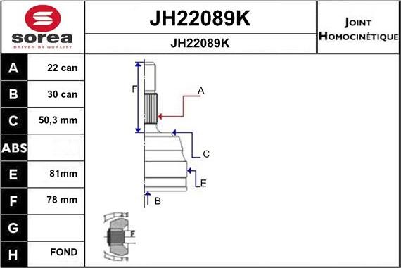 SNRA JH22089K - Шарнирный комплект, ШРУС, приводной вал avtokuzovplus.com.ua