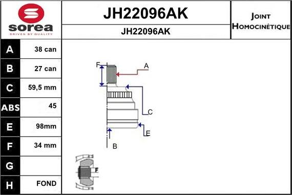 SNRA JH22096AK - Шарнирный комплект, ШРУС, приводной вал avtokuzovplus.com.ua