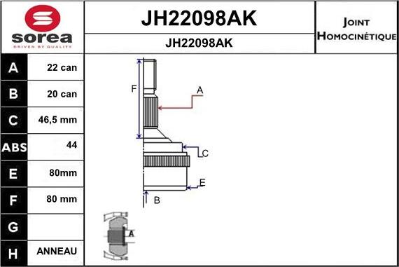 SNRA JH22098AK - Шарнірний комплект, ШРУС, приводний вал autocars.com.ua