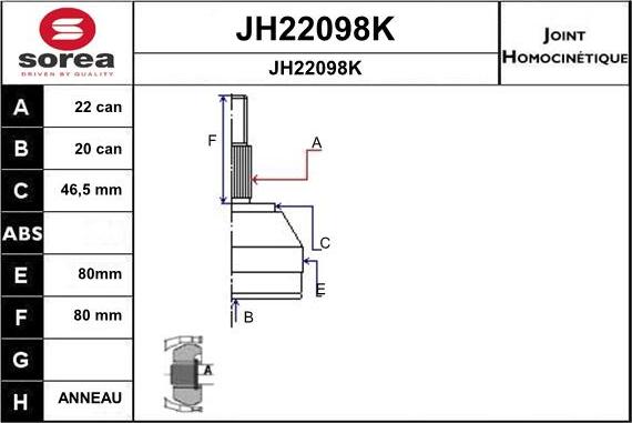 SNRA JH22098K - Шарнирный комплект, ШРУС, приводной вал avtokuzovplus.com.ua