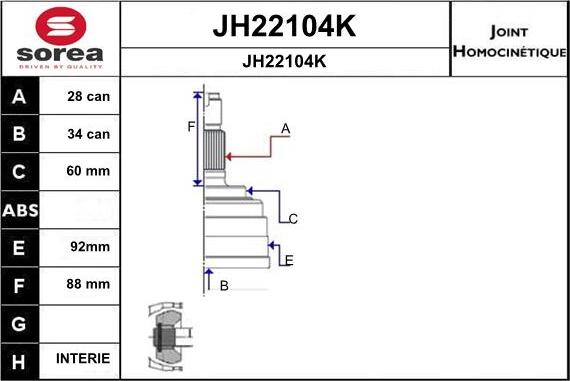 SNRA JH22104K - Шарнірний комплект, ШРУС, приводний вал autocars.com.ua