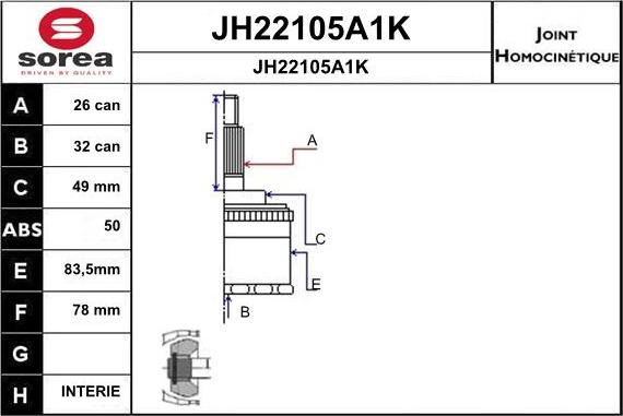 SNRA JH22105A1K - Шарнірний комплект, ШРУС, приводний вал autocars.com.ua
