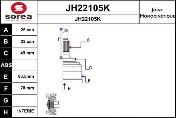 SNRA JH22105K - Шарнирный комплект, ШРУС, приводной вал autodnr.net