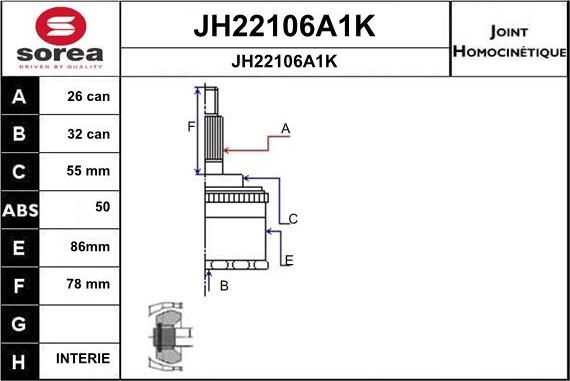 SNRA JH22106A1K - Шарнирный комплект, ШРУС, приводной вал avtokuzovplus.com.ua