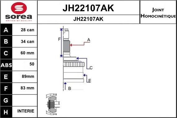 SNRA JH22107AK - Шарнірний комплект, ШРУС, приводний вал autocars.com.ua