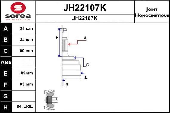 SNRA JH22107K - Шарнирный комплект, ШРУС, приводной вал avtokuzovplus.com.ua