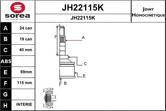 SNRA JH22115K - Шарнірний комплект, ШРУС, приводний вал autocars.com.ua