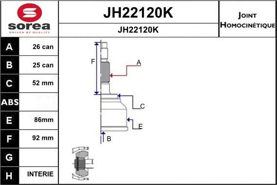 SNRA JH22120K - Шарнірний комплект, ШРУС, приводний вал autocars.com.ua