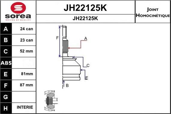 SNRA JH22125K - Шарнірний комплект, ШРУС, приводний вал autocars.com.ua