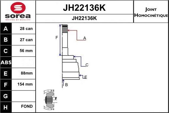 SNRA JH22136K - Шарнірний комплект, ШРУС, приводний вал autocars.com.ua