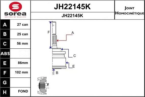 SNRA JH22145K - Шарнірний комплект, ШРУС, приводний вал autocars.com.ua