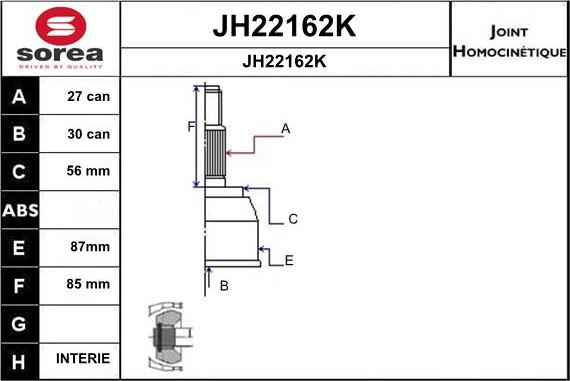 SNRA JH22162K - Шарнірний комплект, ШРУС, приводний вал autocars.com.ua